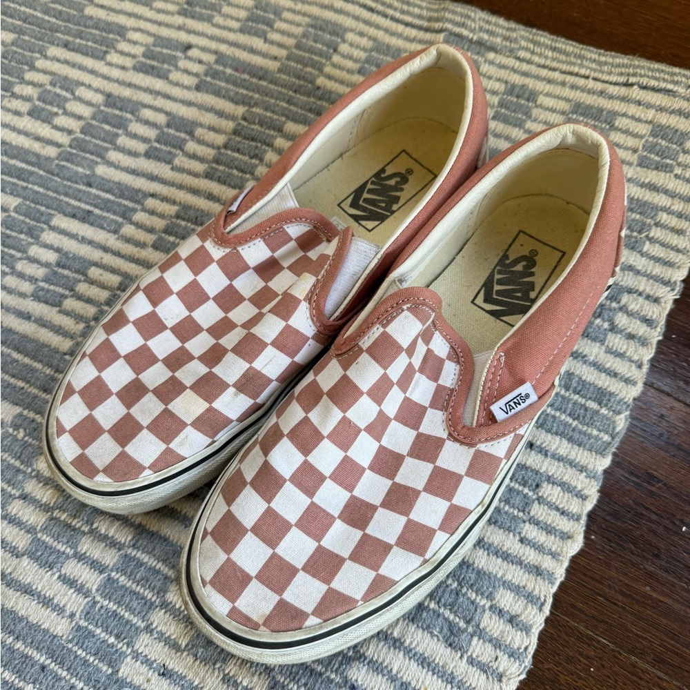Vans Pink Check Slip Ons- Women’s 8.5